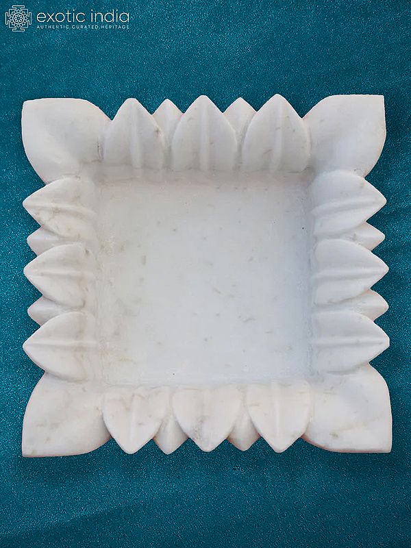 6” Square Shape  Bowl In Rajasthan White Marble  | Flower Design | Kitchen Bowl