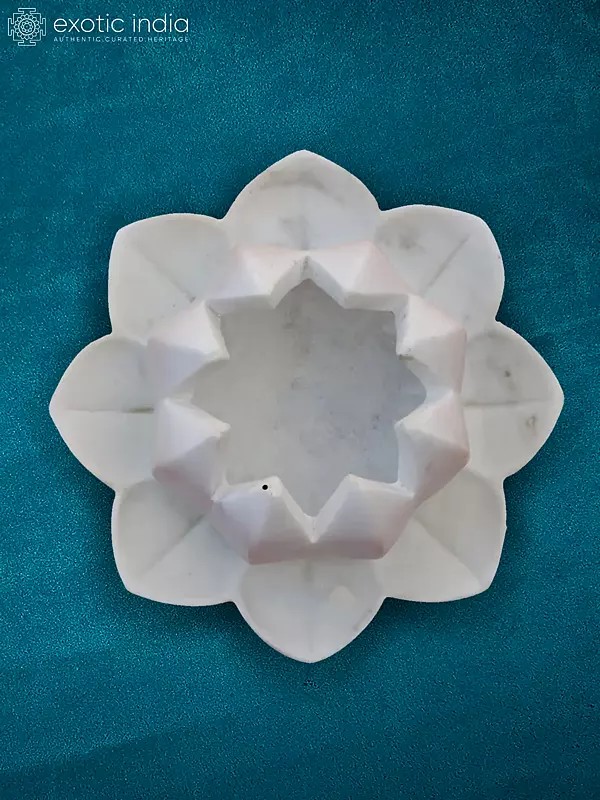 9” Rajasthan White Marble Designer Flower Bowl | Handmade | Home Décor