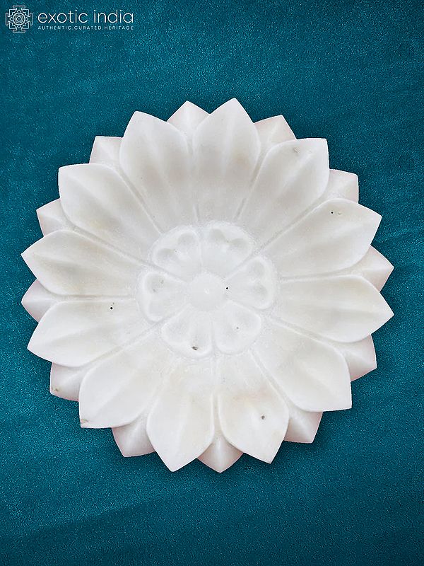 9” Bowl In Rajasthan White Marble | Handmade | Flower Design | Decorative Bowl