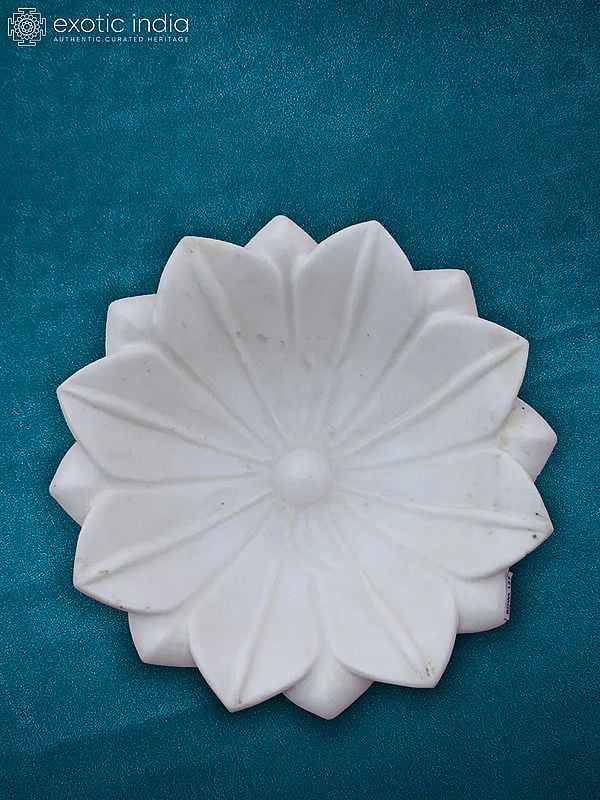 9” Flower Design Bowl In Rajasthan White Marble | Designer Bowl For Kitchen