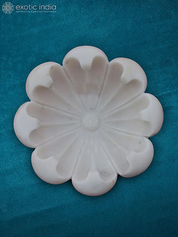 9” Flower Shape Bowl In Rajasthan White Marble | Handmade | Marble Décor Bowl