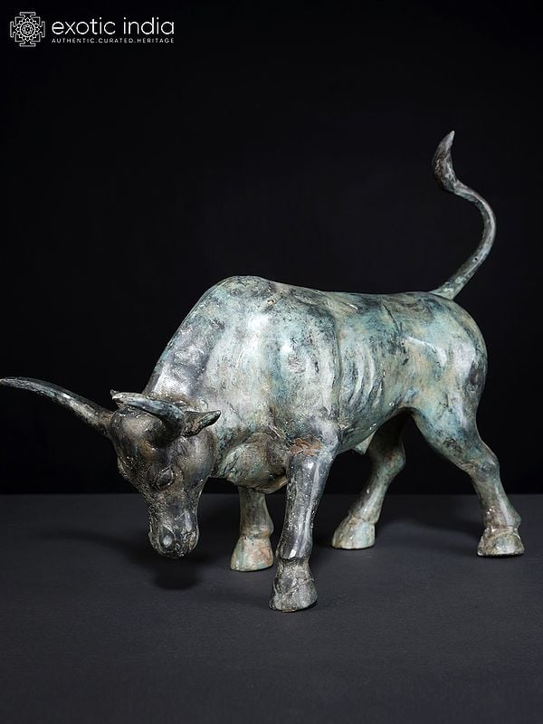 15" Angry Bull | Brass Statue | Home Decor