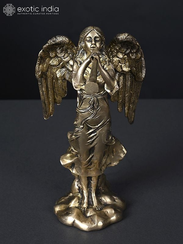 9" Angel Blowing Horn | Brass Statue