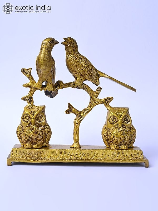 9" Owl and Sparrow Couples | Decorative Brass Statue
