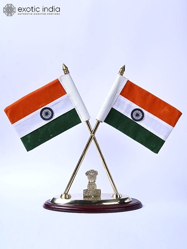 14" National Emblem with Indian Flags | Table Decor