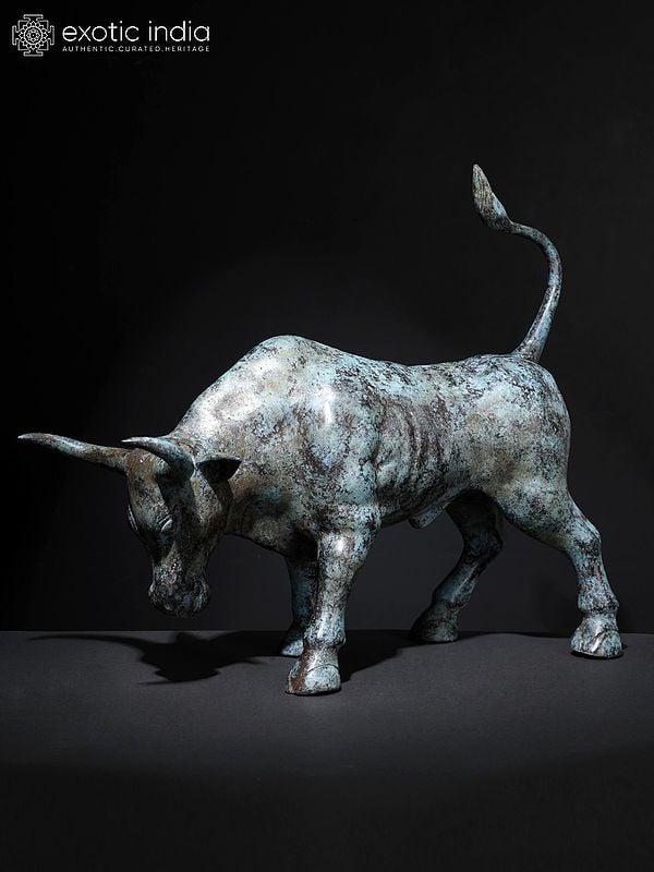 19" Angry Bull | Home Decor | Balinese Brass Statue
