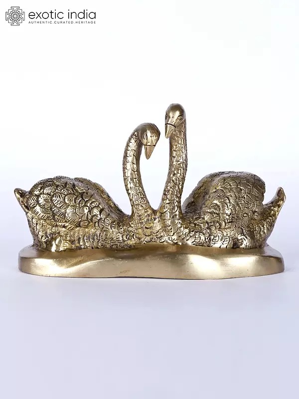 6" The Couple of Swans | Brass Statues | Table Decor