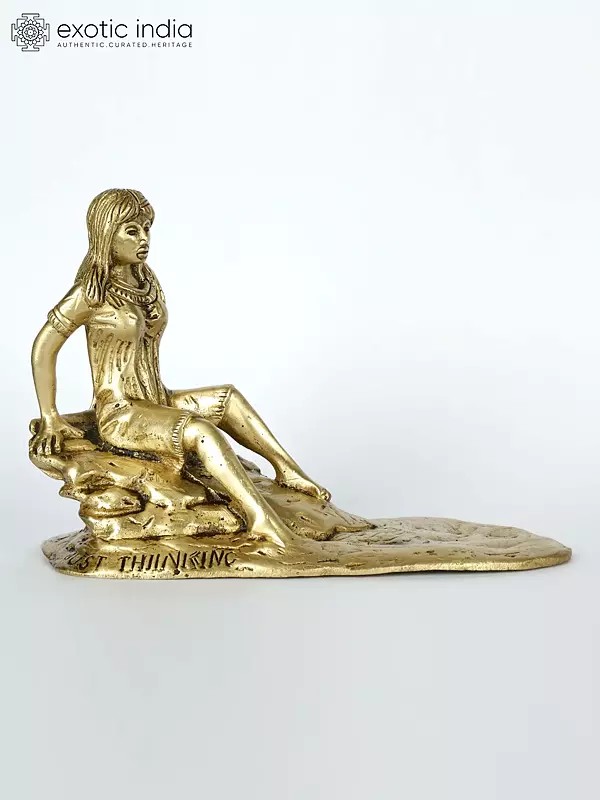 9" Lady Seated on Cliff | Brass Statue | Table Decor