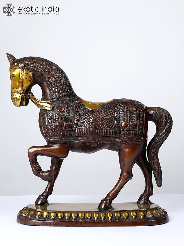15" Decorative Horse Statue in Brass | Table Decor