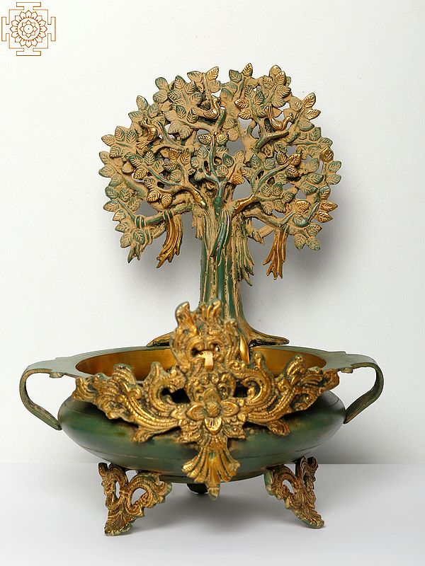 15" Bodhi Tree Design Urli | Decorative Brass Bowl | Housewarming Gift