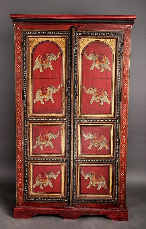 60" Wooden Cabinet with the Image of  Elephant | Wooden Cabinet | Handmade | Made In India