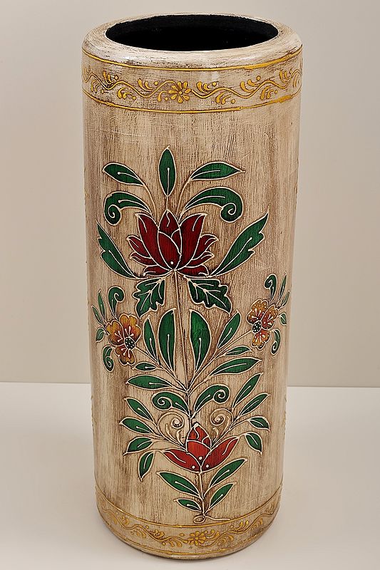 21" Hand Painted Flower Planter with Floral Design | Mango Wood | Handmade | Made in India