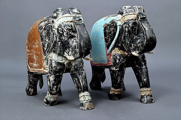 17" Wooden Decorative Pair Elephant | Wooden elephant | Handmade | Made In India