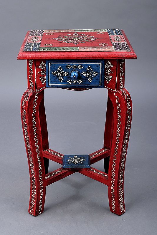 17" Decorative Hand Painted Wooden Stool | Wooden Sitting Table | Handmade | Made In India