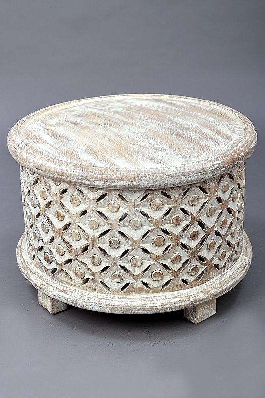 11" Medium Wooden Lattice Chowki | Handmade Mango Wood Pedestal | Made in India