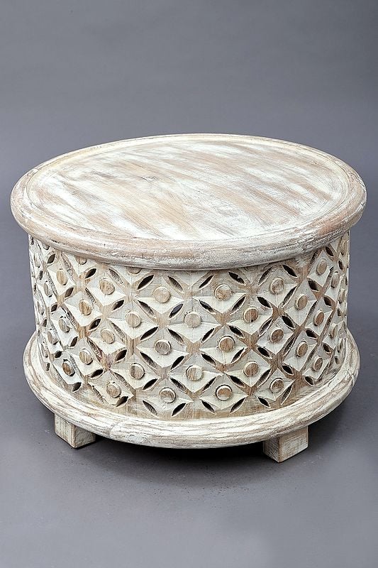 11" Medium Wooden Lattice Chowki | Handmade Mango Wood Pedestal | Made in India