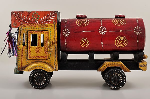 Hand Painted Decorative Wooden Oil Tanker Truck | Handmade Art | Made in India