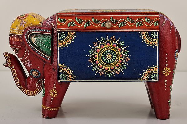 11" Hand Painted Elephant Decorated Boxes | Mango Wood | Handmade | Made In India