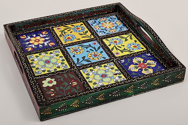 11" Decorative Colorful Floral Design Tray | Decorative Tray | Handmade Art | Made In India