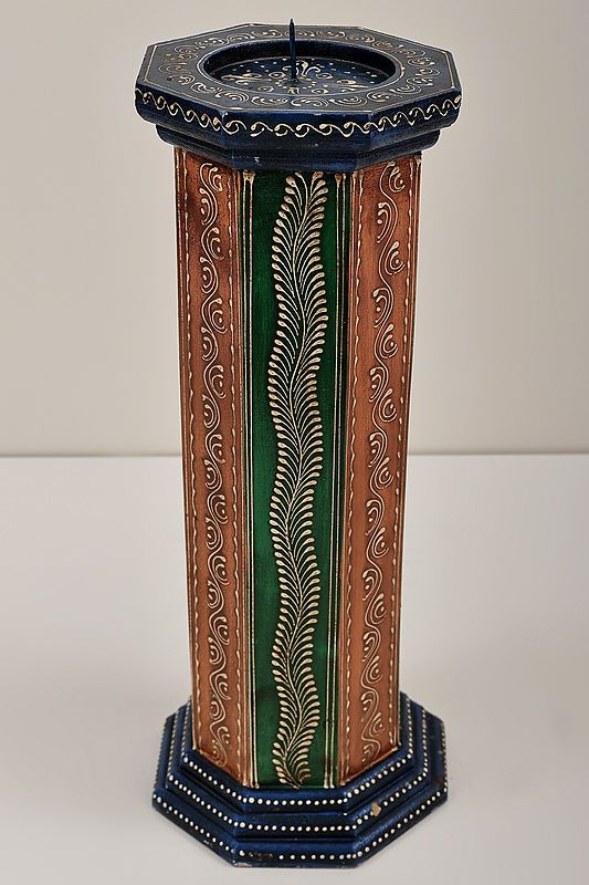 15" Decorative Colorful Candle Stand | Handmade Art | Made in India