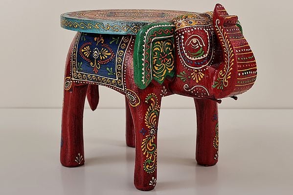 11" Decorative Hand Painted Wooden Elephant Table | Wooden Table | Handmade | Made In India