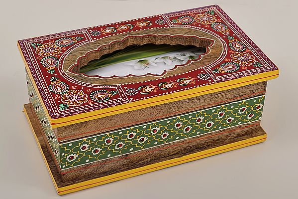 10" Hand Painted Tissue Box | Wooden Tissue Box | Handmade Art | Made in India