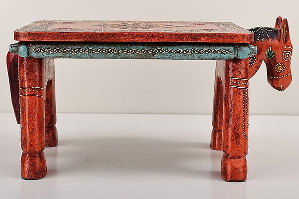 15" Decorative Hand Painted Wooden Horse Table | Handmade Wood Table | Made in India