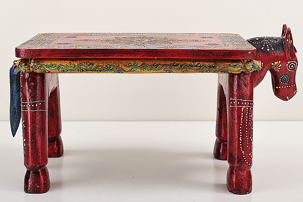 15" Decorative Hand Painted Wooden Horse Table | Handmade Wood Table | Made in India