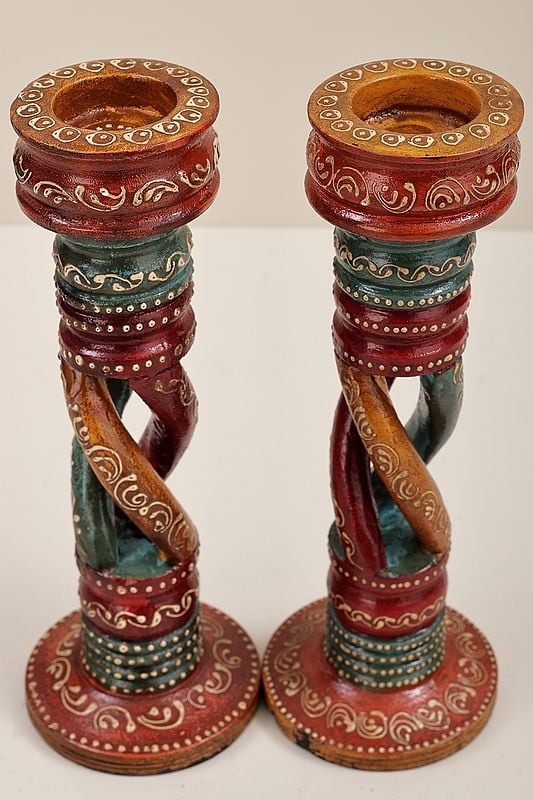 9" Decorative Colorful Candle Stand | Decorative Candle Stand (Pair) | Handmade Art | Made In India