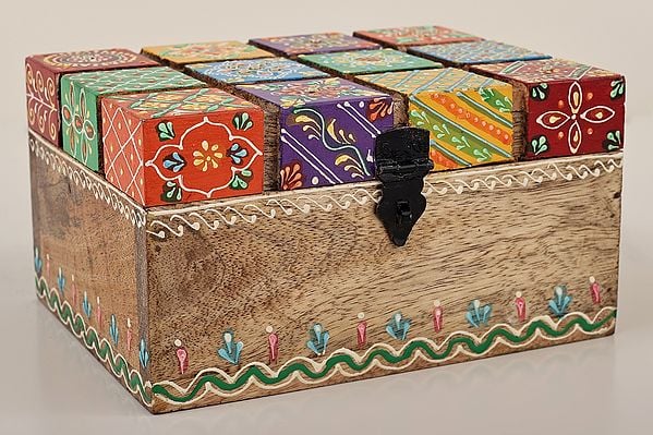 8" Hand Painted Colorful Decorative Wooden Box | Mango Wood | Handmade | Made In India