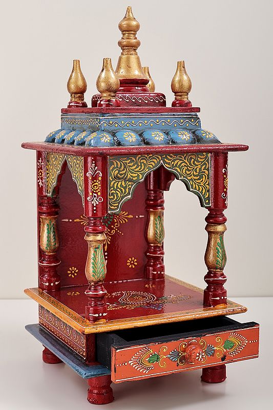 12" Colorful Wood Temple | Wooden Temple | Handmade Art | Made In India