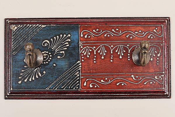 4" Decorative Wood Key Holder | Wooden Key Holder | 2 Hooks | Handmade Art | Made In India