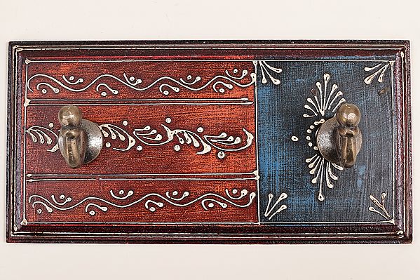 4" Decorative Wood Key Holder | Wooden Key Holder | 2 Hooks | Handmade Art | Made In India