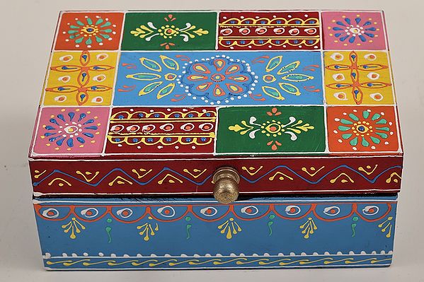 6" Hand Painted Colorful Decorative Wooden Box | Mango Wood | Handmade | Made In India