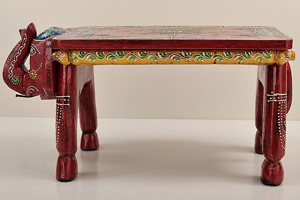 16" Decorative Hand Painted Wooden Elephan Table | Wooden Table | Handmade | Made In India