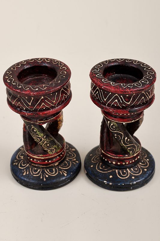 4" Small Decorative Colorful Candle Stand | Decorative Candle Stand (Pair) | Handmade Art | Made In India