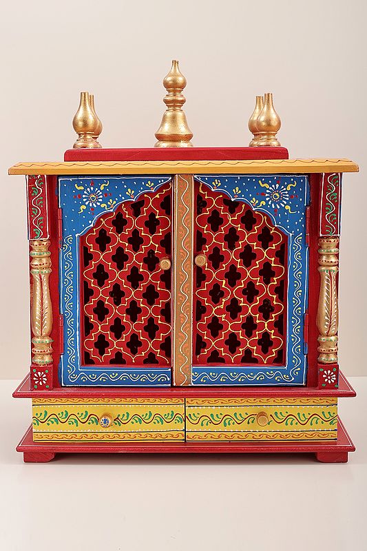 20" Colorful Wood Temple | Wooden Puja Temple | Handmade Art | Made in India