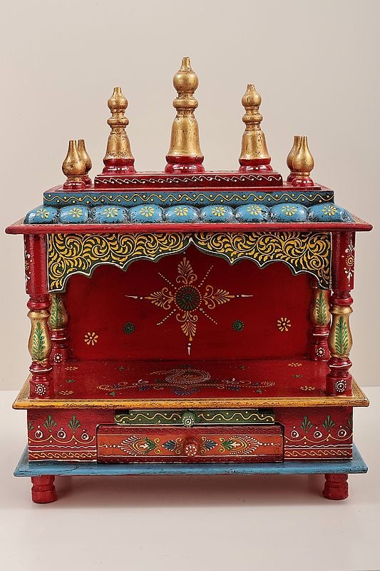 19" Hand painted Wood Temple | Wooden Puja Temple | Handmade Art | Made In India