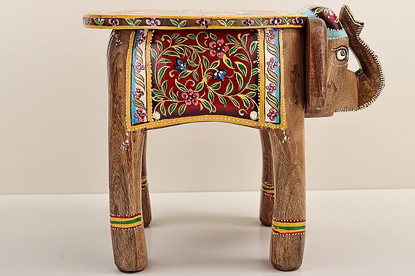 15" Decorative Hand Painted Wooden Elephan Table | Wooden Table | Handmade | Made In India