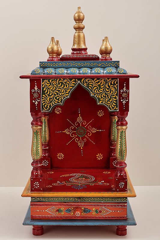 23" Wooden Hand painted colorful Puja Temple | Wooden Puja Temple | Handmade Art | Made In India