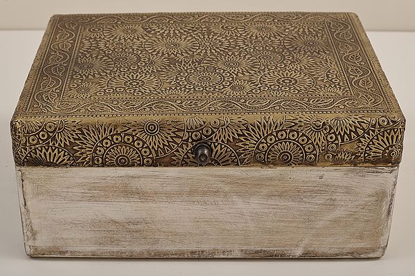 10" Set Of Two Wooden Boxes with Brass Carved Sheet Work | Wood with Brass Boxes | Handmade | Made In India