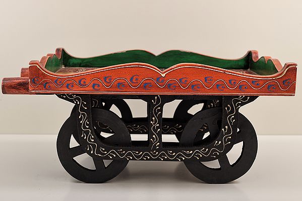 16" Decorative Hand Painted Wooden Cart Thela | Handmade | Made in India