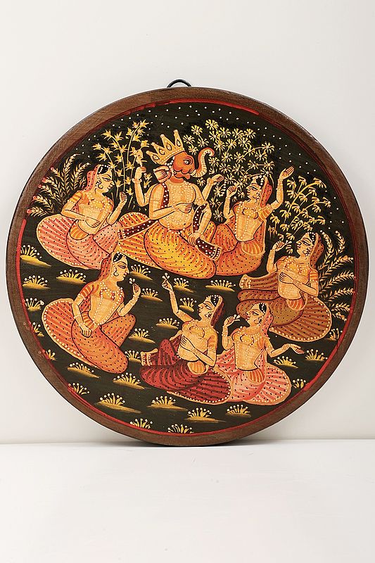 8" Ganesha Handpainted Painting on Circular Shape Wooden Base | Ganesha Painting | Handmade | Made In India