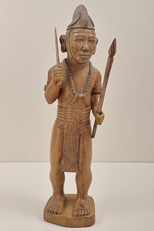 17" Wooden Naga Tribe Figure | Handmade | Made in India
