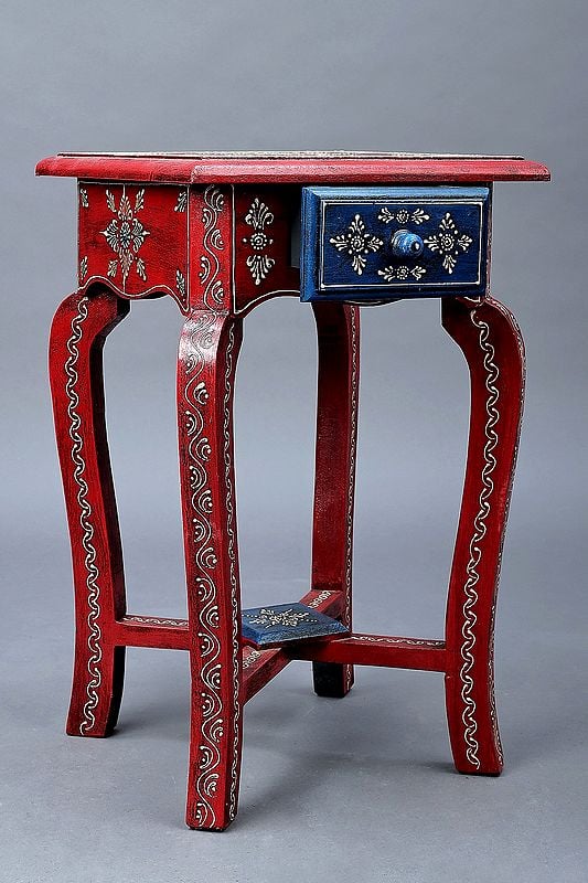 23" Decorative Hand Painted Wooden Stool | Wooden Sitting Table | Handmade | Made In India