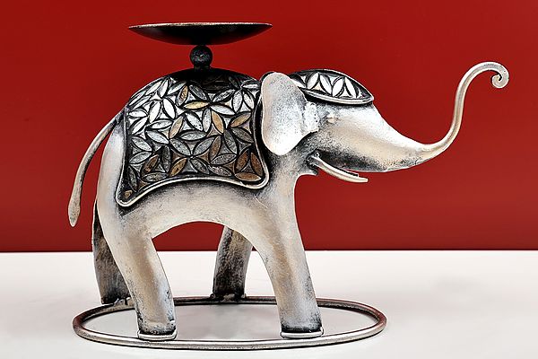 11" Handmade Decorative Elephant Candle Holder