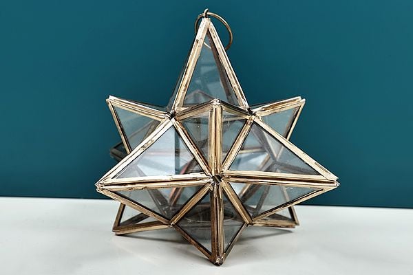 8" Star Shape Glass Hanging Candle Stand | Handmade