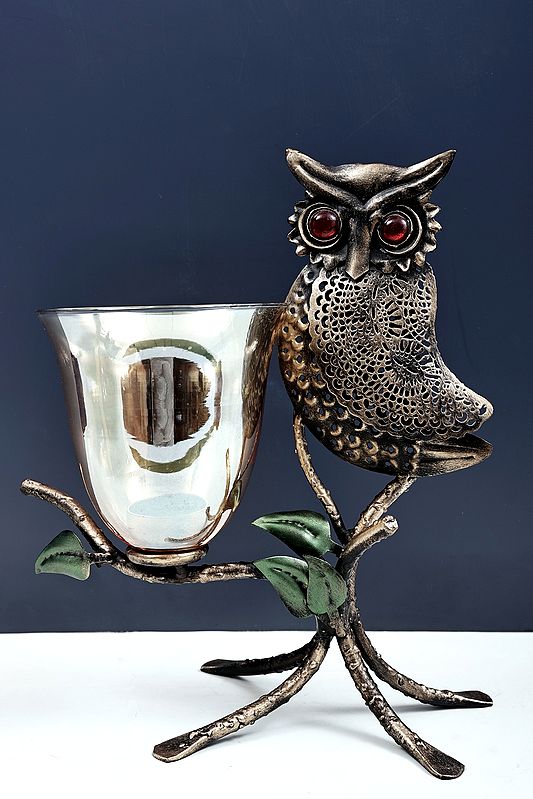 13" Owl Candle Stand | Handmade
