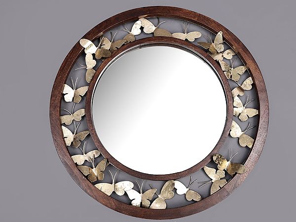 32" Modern Butterfly Design Round Bathroom Mirror