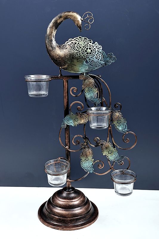 21" Peacock Candle Holder | Handmade